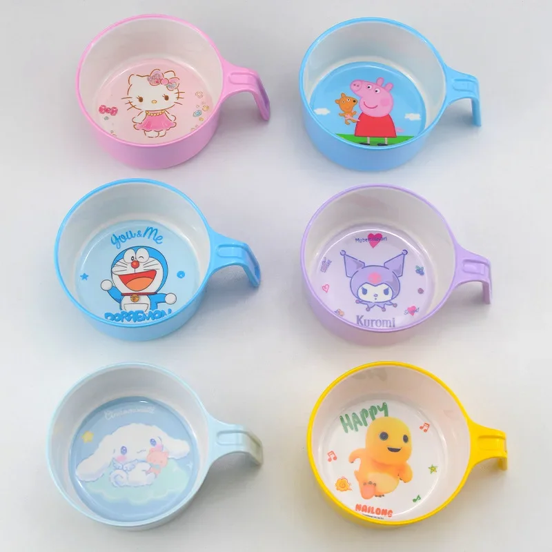 

Hello Kitty Cinnamoroll Anime Kawaii MINISO Children Bowl Home Cute My Melody Handle Baby Food Bowl Tableware Students Gifts Toy