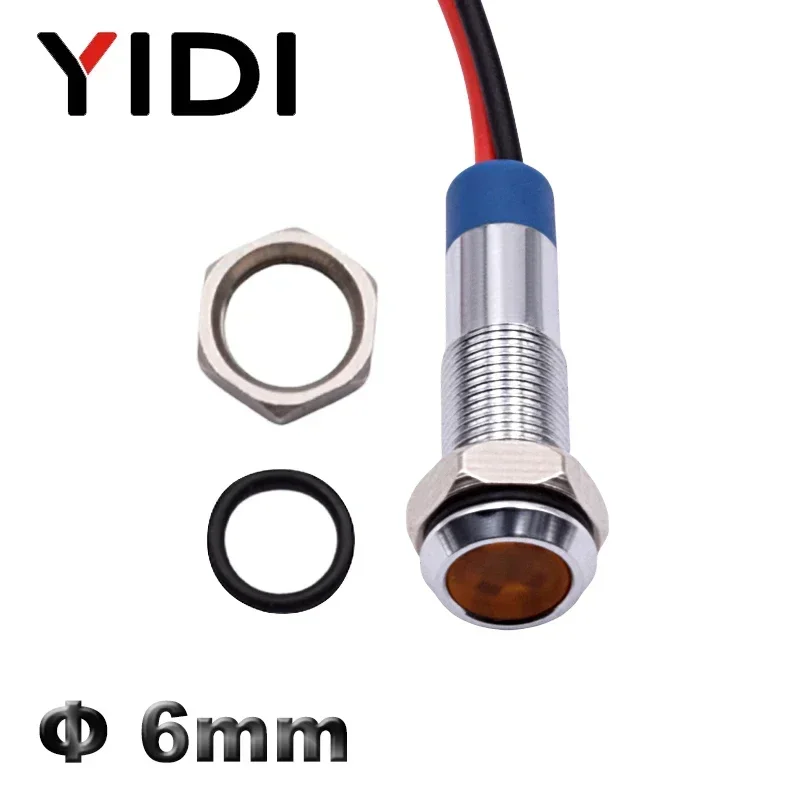 

6 мм светодиодный металлический 6V12V 24V 220V AC DC сигнальная лампа водонепроницаемая плоская головка свинцовый провод контрольный свет красный зеленый синий желтый белый