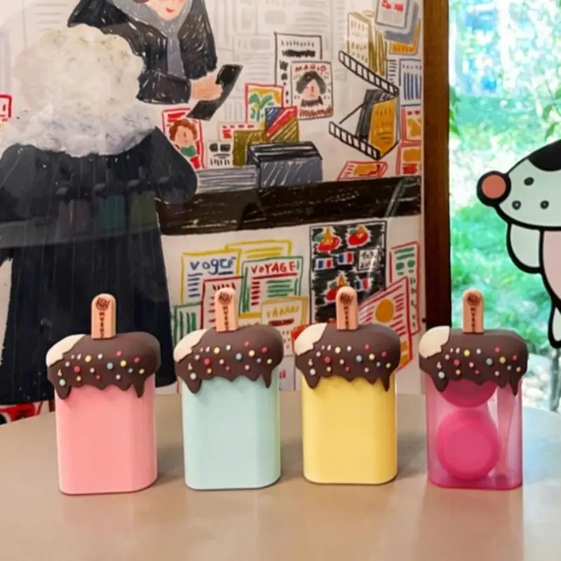 Tragbarer, niedlicher Kontaktlinsenbehälter mit Cartoon-Eiscreme-Muster, kleiner Linsenbehälter für Frauen, ideal für den täglichen Gebrauch und Reisen. – Detail 5