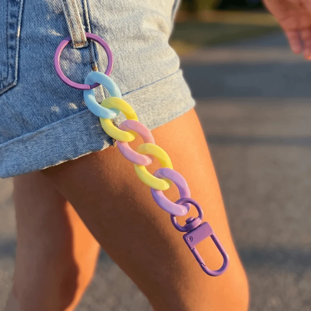 Matte Acrylic Chunky Chain Keychain Macaroon Color Lightweight Wrist Lanyard Candy Color Detachable Clasp Keyring Backpack