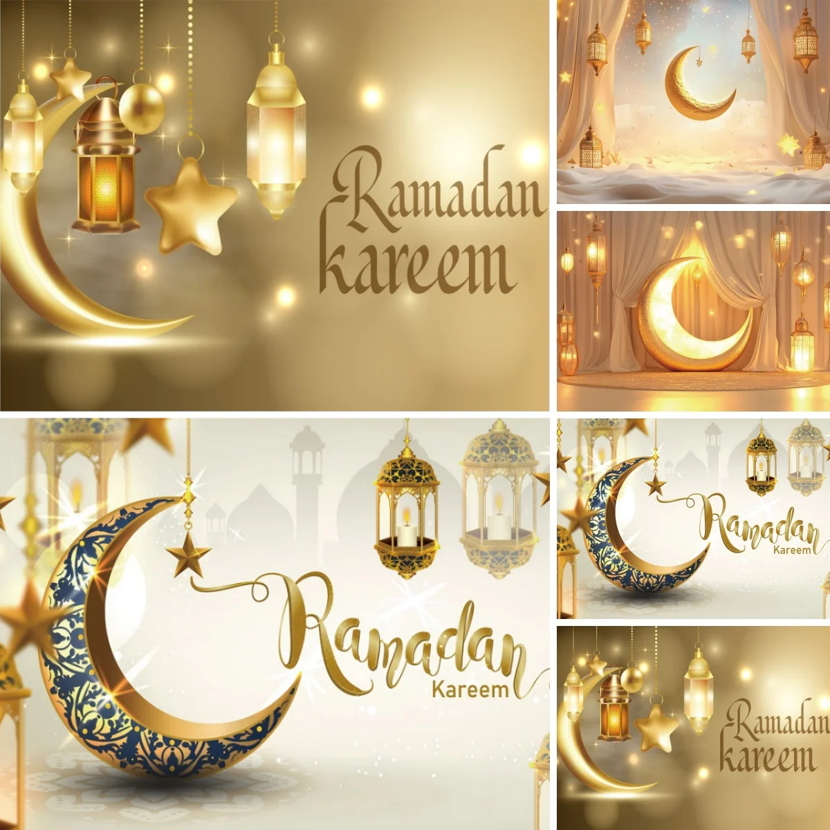Ramadan Mubarak Backdrops Eid Al Adha Moon Islam Muslim Celebration Eid Party Night Decoration Background Photo Shoot Prop Gift