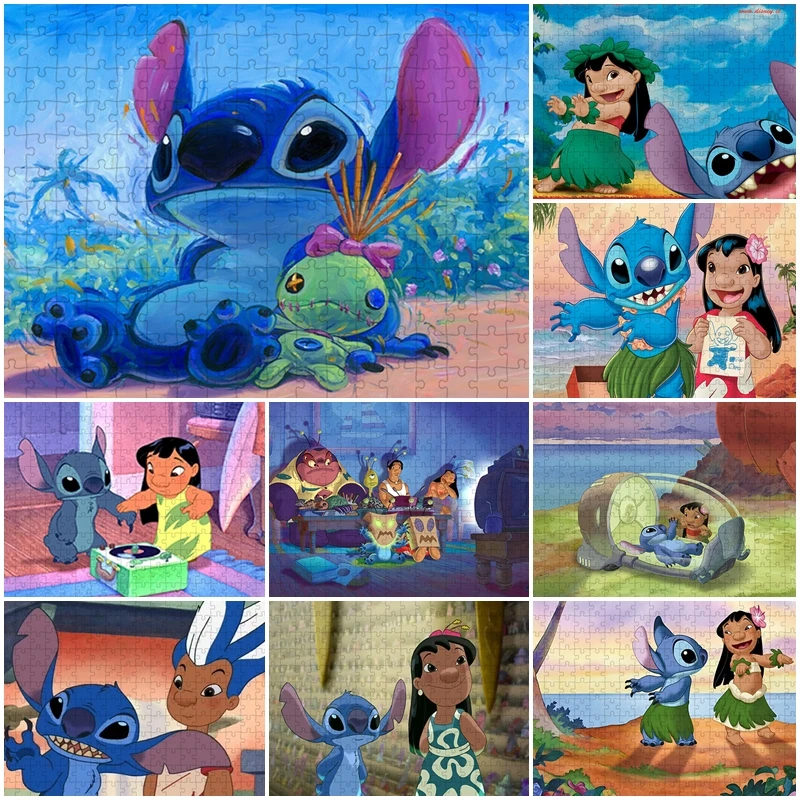 

Пазл Disney Lilo & Stitch, 300/500/1000 шт., пазлы для детской сборки, игрушки, интеллектуальные игры, креативные подарки