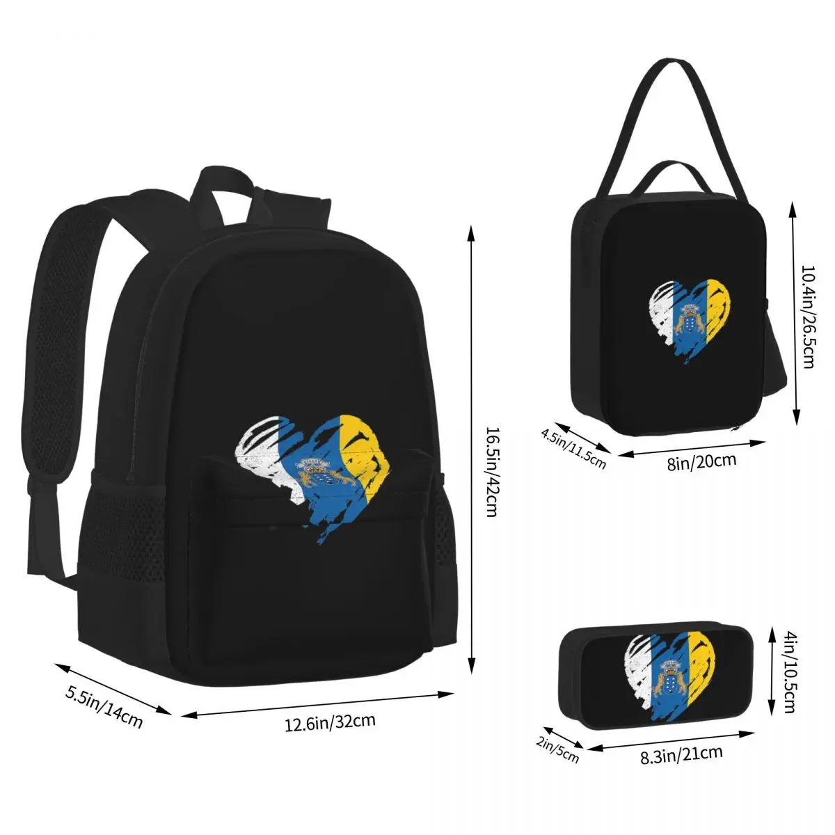 Spain FlagOceanoCanary Islands Backpacks Boys Girls Bookbag Children School Bags Kids Rucksack Lunch Bag Pen Bag Three-Piece Set