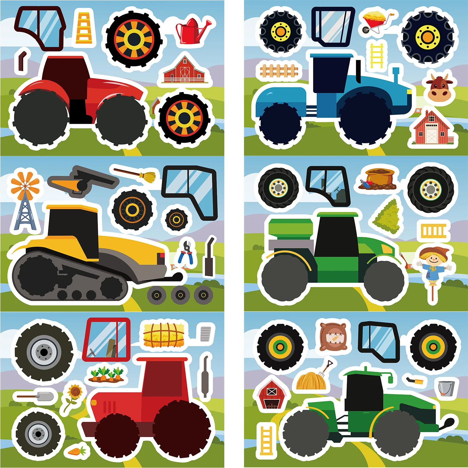 8/16/24 Stück ländliche Baufahrzeug-Puzzle-Aufkleber machen ein Gesicht Cartoon für DIY Telefon Laptop Gepäck Skateboard Graffiti Aufkleber