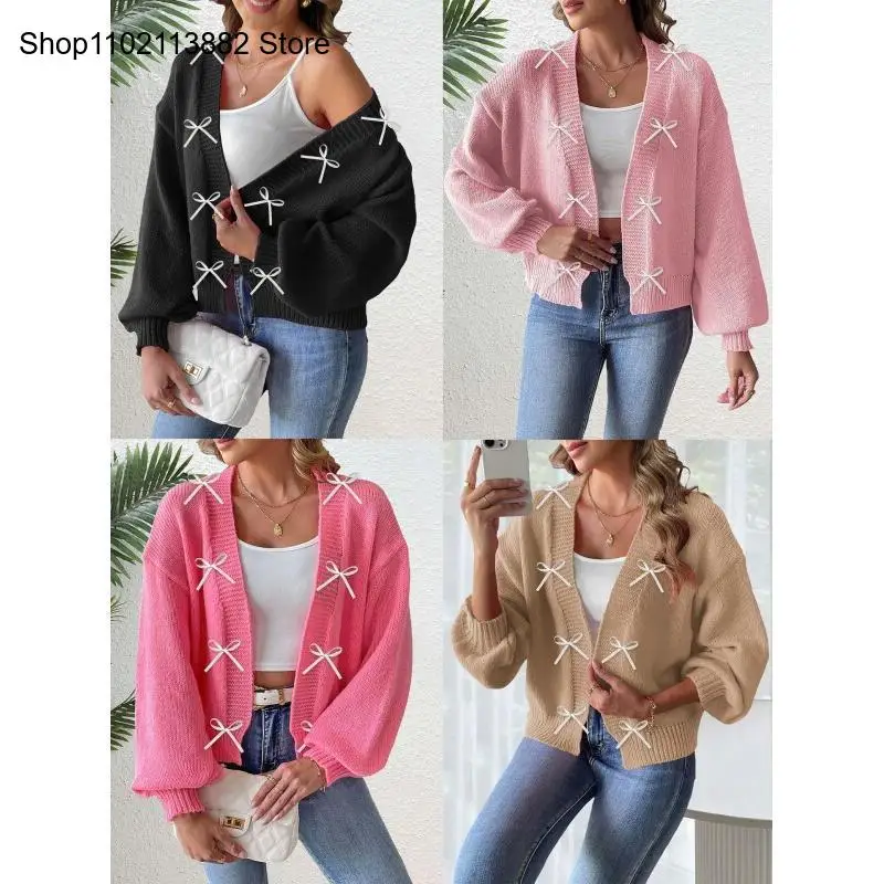Women's new autumn and winter ribbon bow stitching long-sleeved sweater cardigan women's Christmas sweater