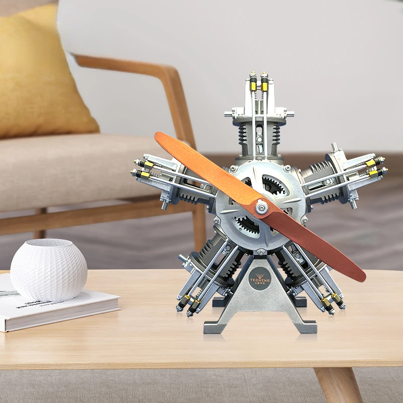TECHING Five Cylinder Radial Engine DIY Electric Simulation Aircraft Engine Model Metal Mechanical Assembly Kit Collection Gift