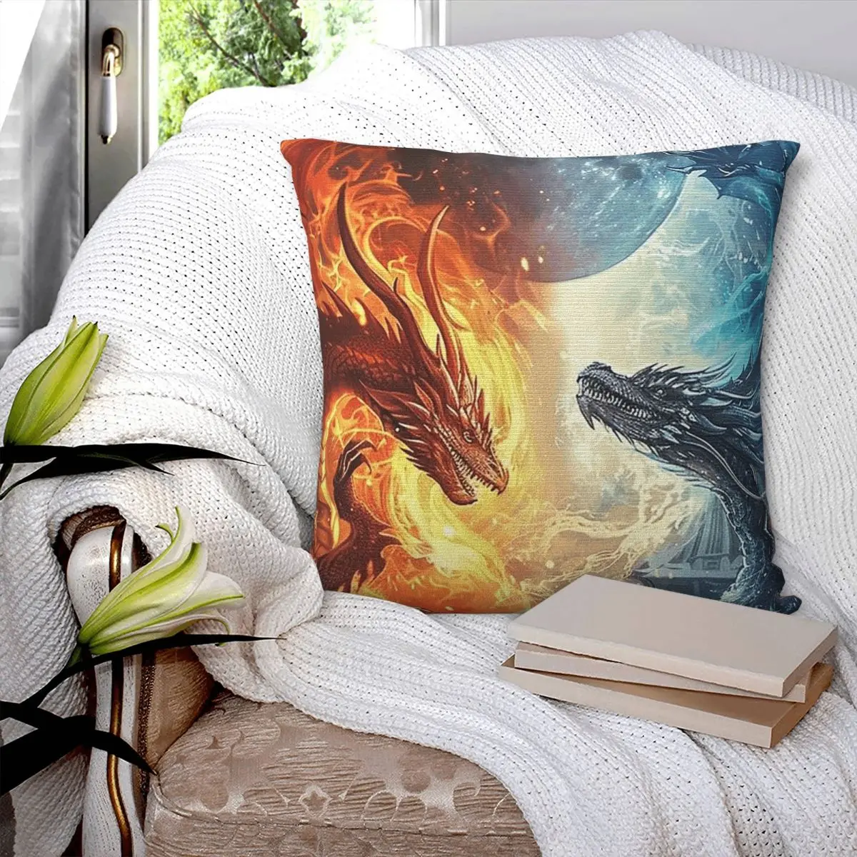 

Red Fire Dragon Square Pillowcase Cushion Cover Pillow Case Throw Pillow Cover for Home Bedroom Car