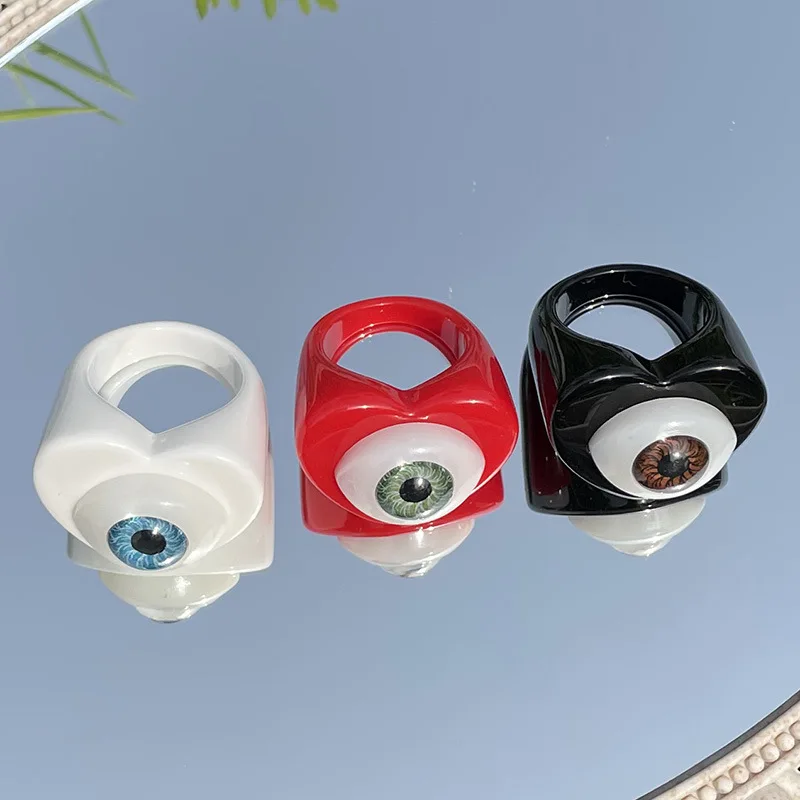 Кольца с дизайном глаз для женщин и девушек, кольца на палец, яркие цвета, мультяшный стиль, милые, в стиле панк, эстетичные, из смолы, креативные, индивидуальные украшения, подарки