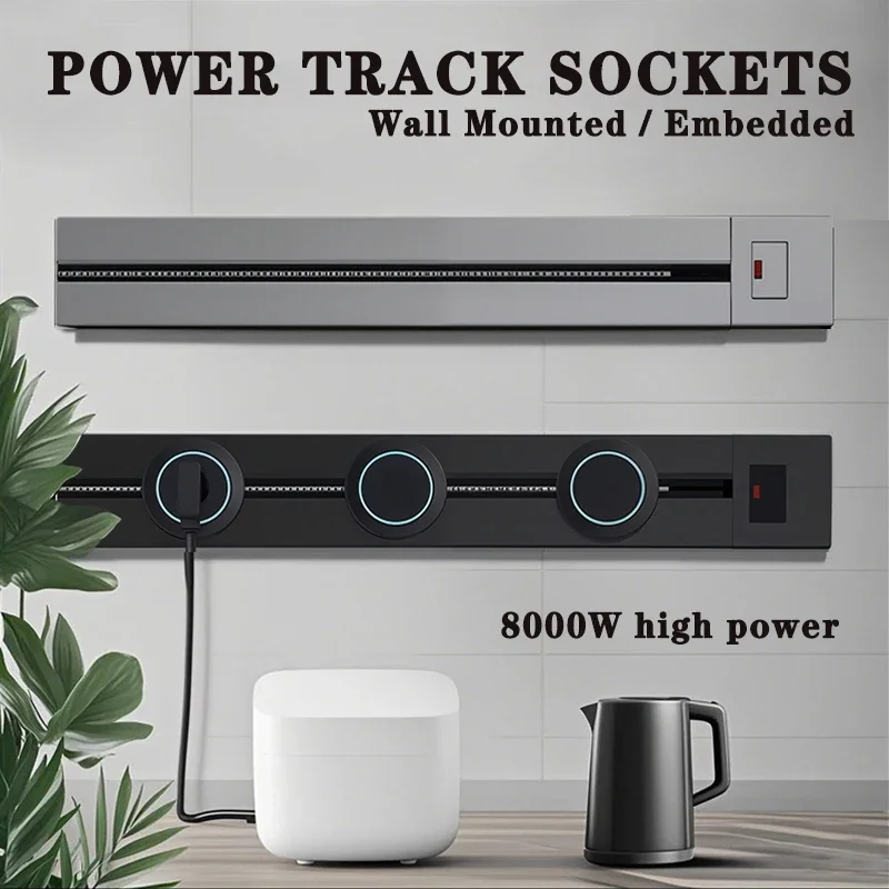 Universal Power Track Socket Wall Surface Mount Aluminum Built-in Countertop Home Appliances UN UK US EU Multi-standard 40cm50cm