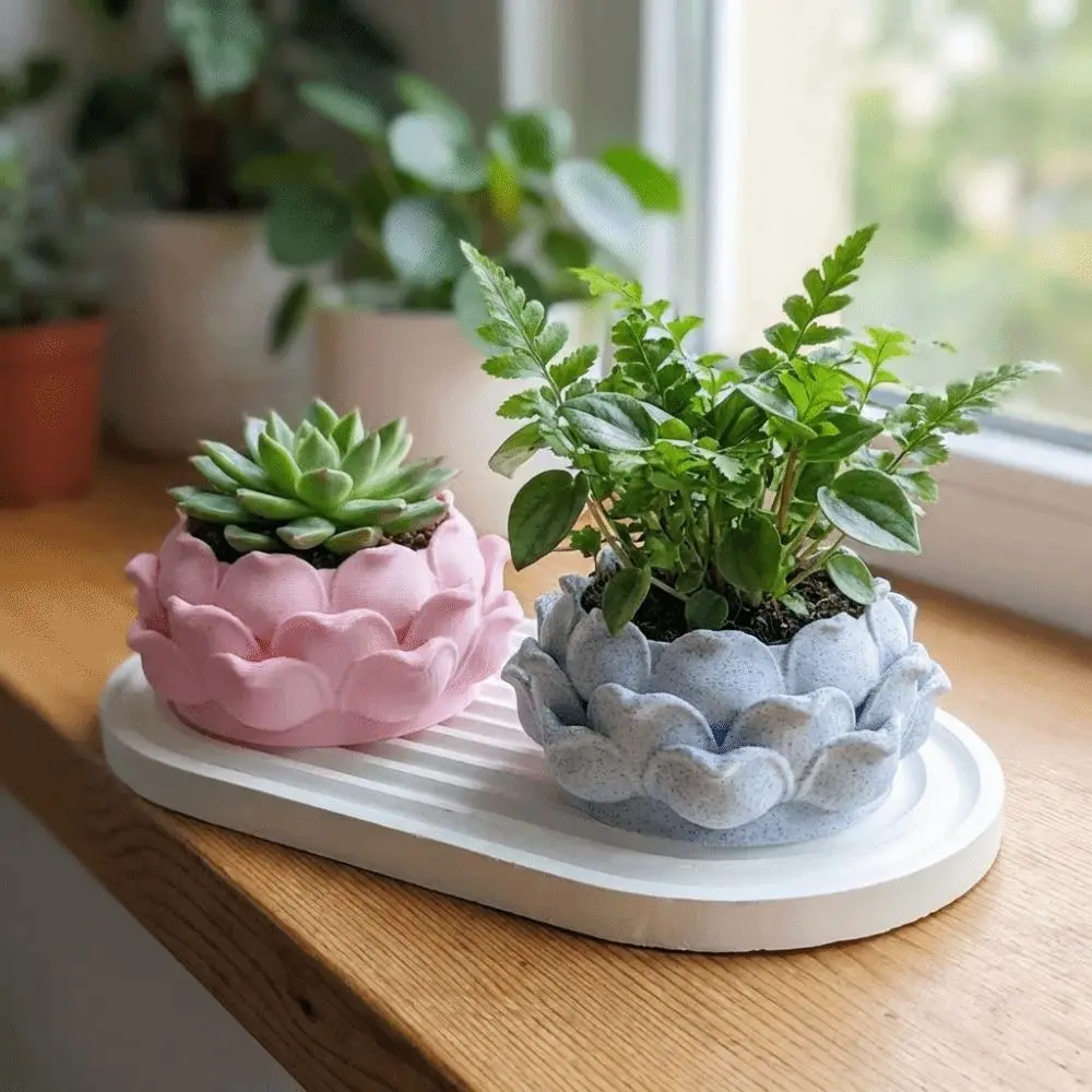 Lotus Shaped Succulent Plant Pot 3D Printed Flower Vase Growing Pots with Drainage Hole Plastic Flower Container for Living Room
