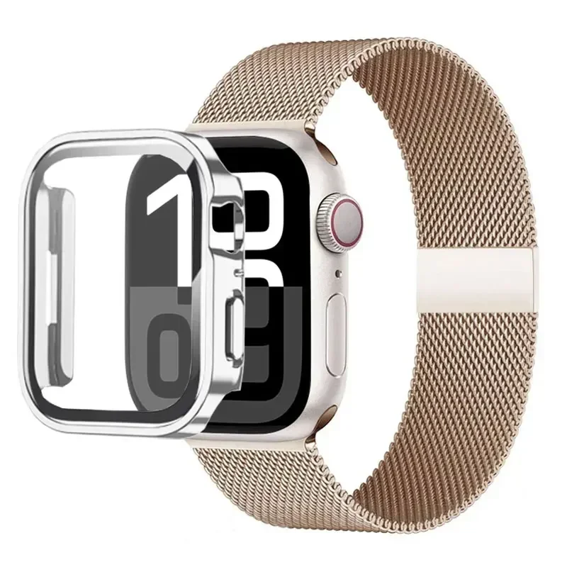 Milanese Loop Strap für Apple Watch Ultra 49 mm Band 44 mm 40 mm 41 45 mm Gold Silber Leopardenarmband + Hülle iWatch 9 8 7 6 5 4 3 SE – Detail 19