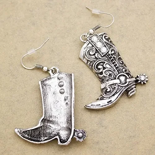 Vintage Fashion Bohemian Two Tone Boots Earrings Western Denim Alloy Irregular Shape Dangle Earrings Ladies Jewelry Gift