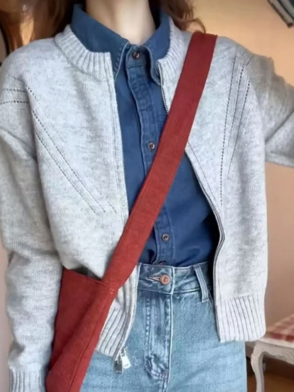 

Casual Faion Zipper Knitted Open Cardigan Sweater Loose Age-Defng College Sle Autumn Winter Wear for Young Women