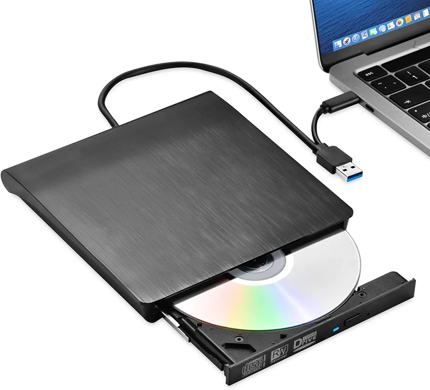 Lecteur de DVD externe mince, 2 en 1, USB 3.0, RW, CD, lecteur de graveur, lecteurs optiques pour ordinateur portable, PC, DVD, portable, standardisé