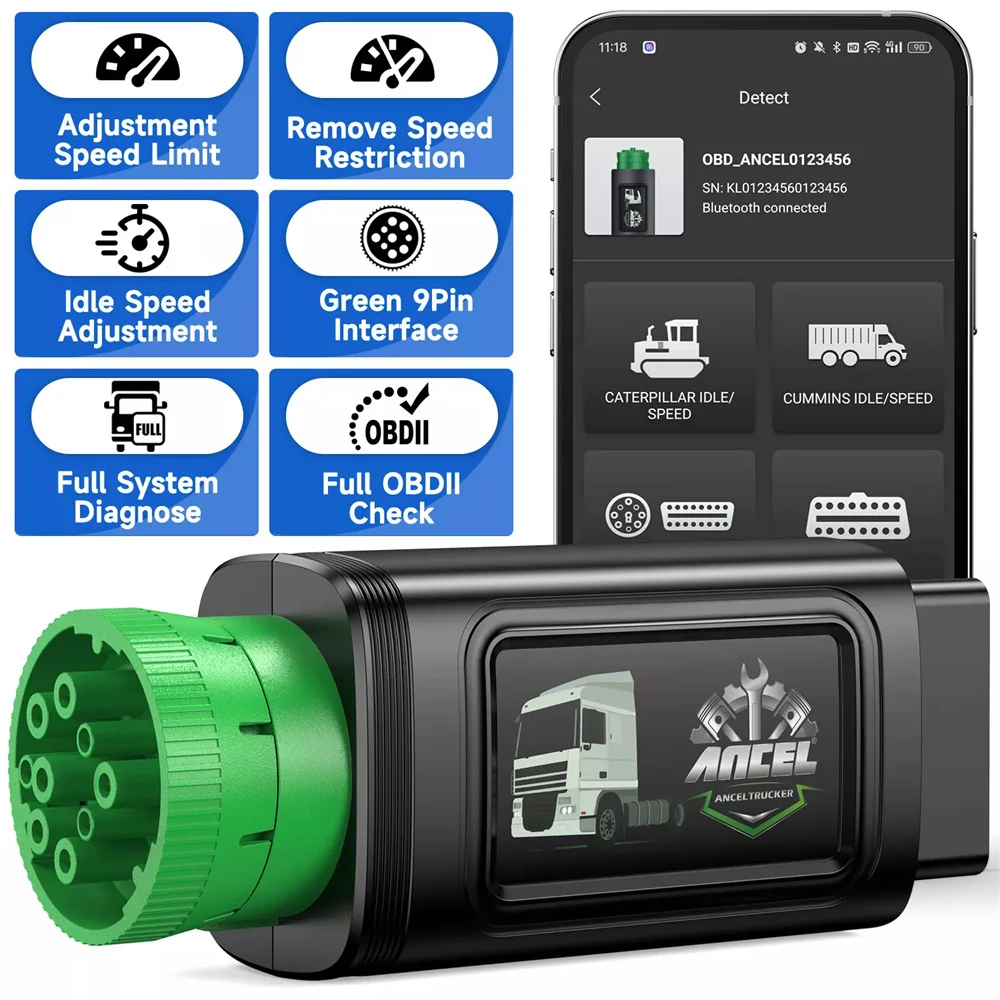 ANCEL HD200 Bluetooth Heavy Duty Truck Scanner Speed Limit Reset for Cummins Caterpillar OBD Diesel Diagnostic Tool Free Update