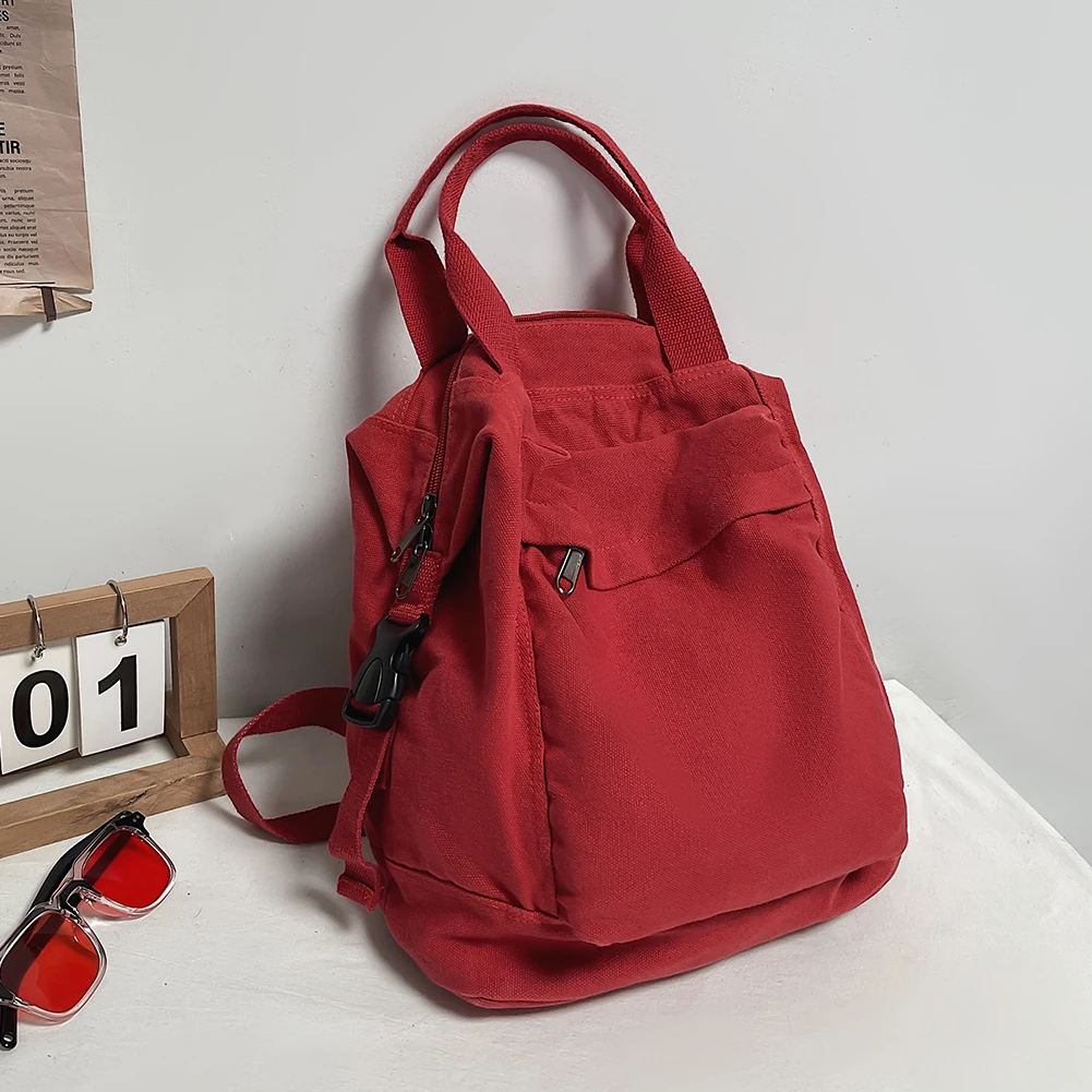 Canvas Backpack Vintage Commuting School Bag Solid Color School Backpack Aesthetic Hippie Y2K Backpack for Women Girls