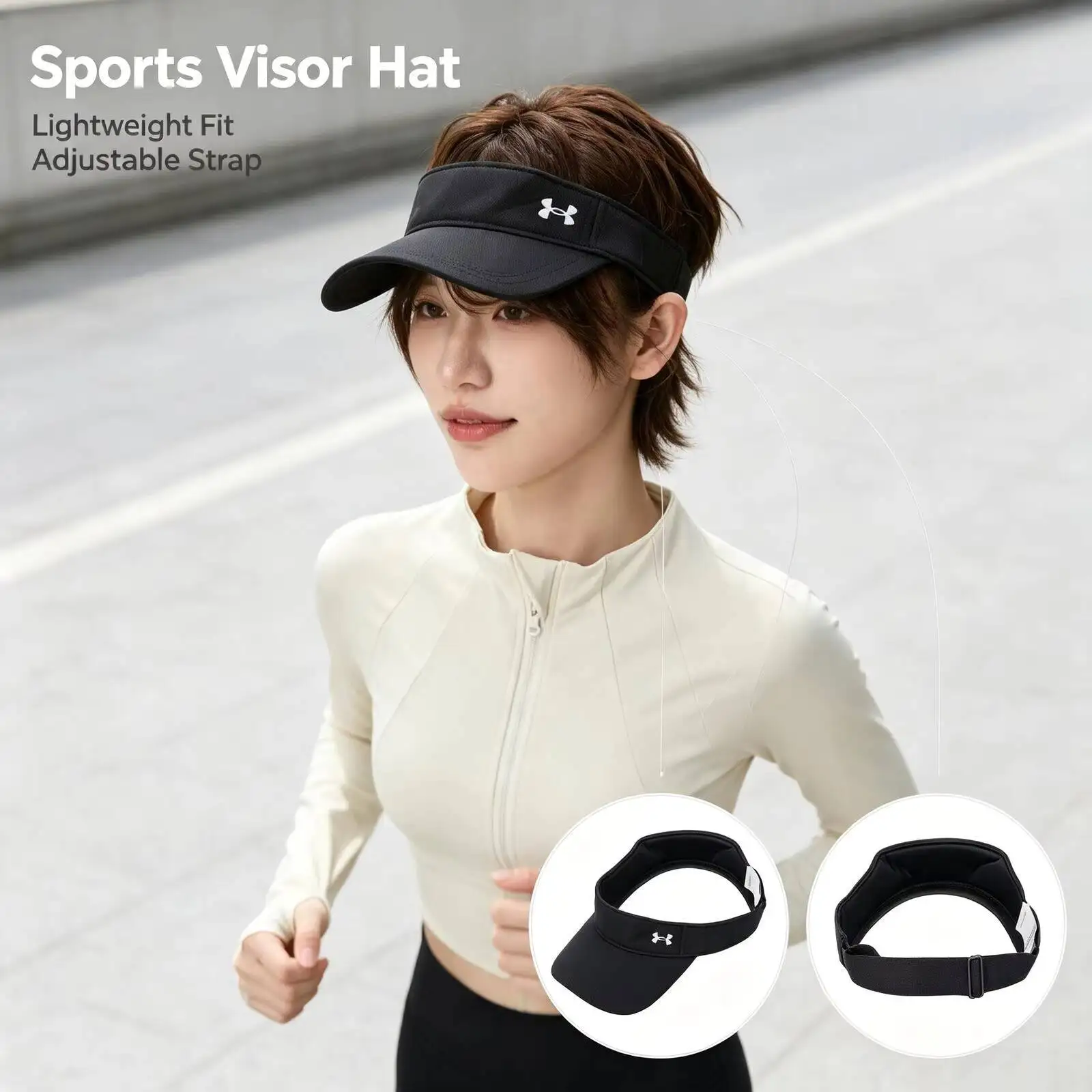 New Under New Armour Black Sports Visor Hat Lightweight Adjustable Strap Sun Protection Cap for Running Tennis Golf Outdoor