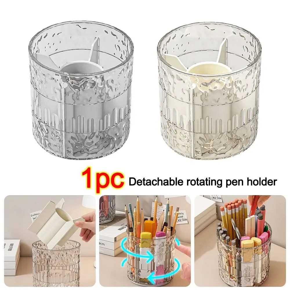 

Creative Rotatable Pen Holder Large Capacity Transparent Pencil Case Removable Makeup Brush Storage Bucket