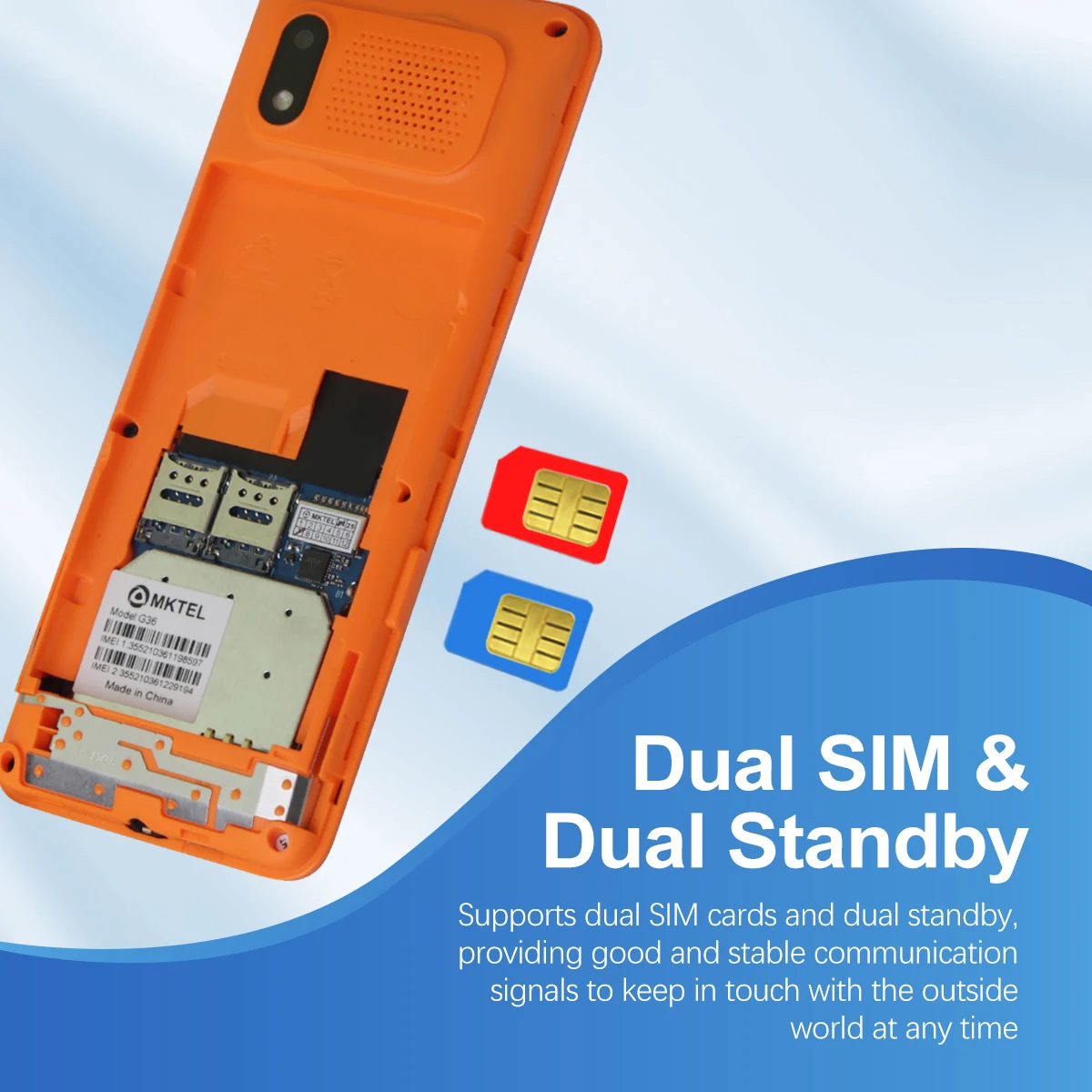 MKTEL G36 Característica Telefone 3G Dual SIM Dual Standby Tela de 2,4 polegadas Bateria 1800mAh MP3/MP4/Rádio FM/Bluetooth/GPRS Telefone sênior