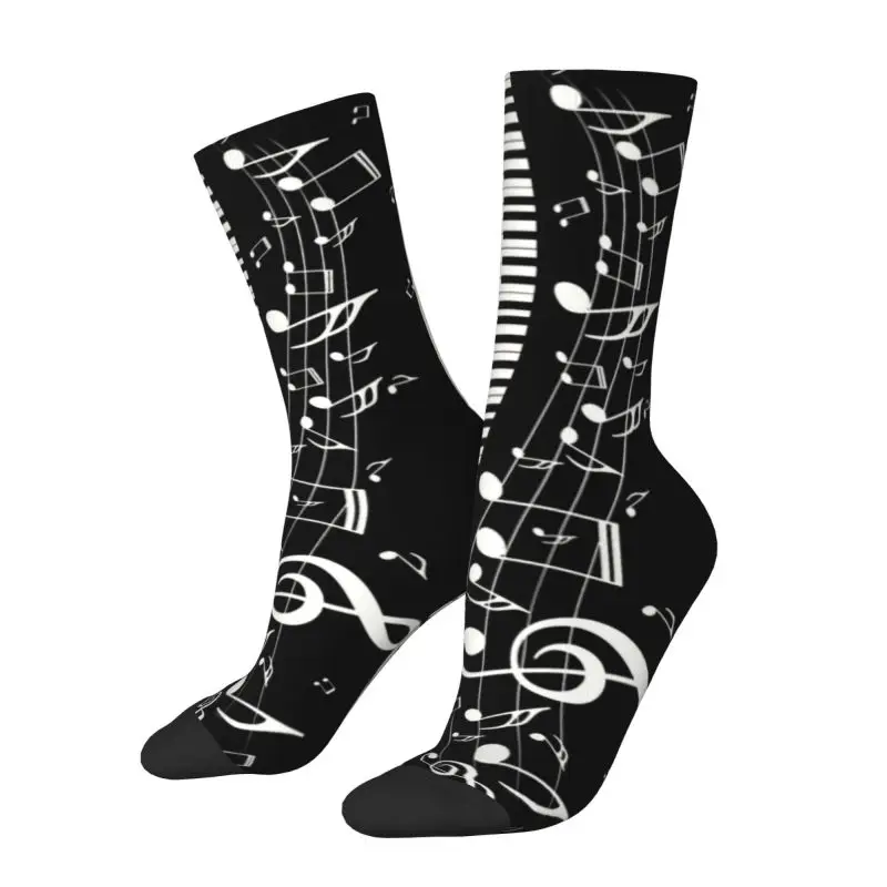 Fashion Piano And Music Notes Mens Crew Socks Unisex Fun 3D Printing Music Notes Dress Socks