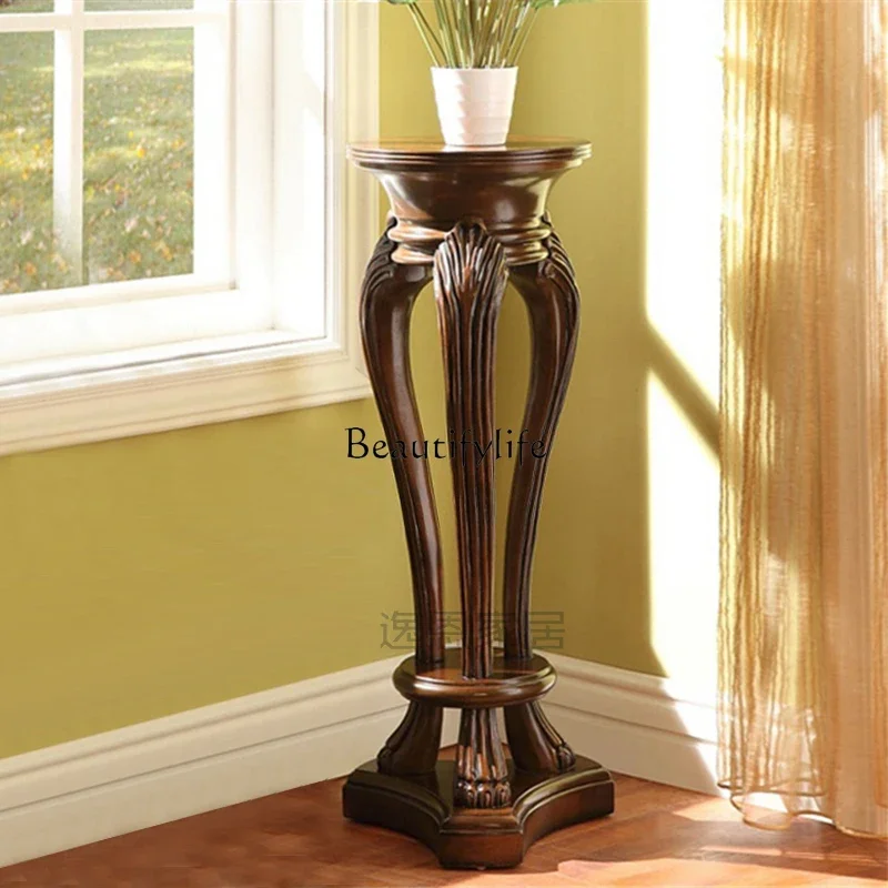 

yj5 American solid wood round flower several European retro flower pot rack living room home floor height interior