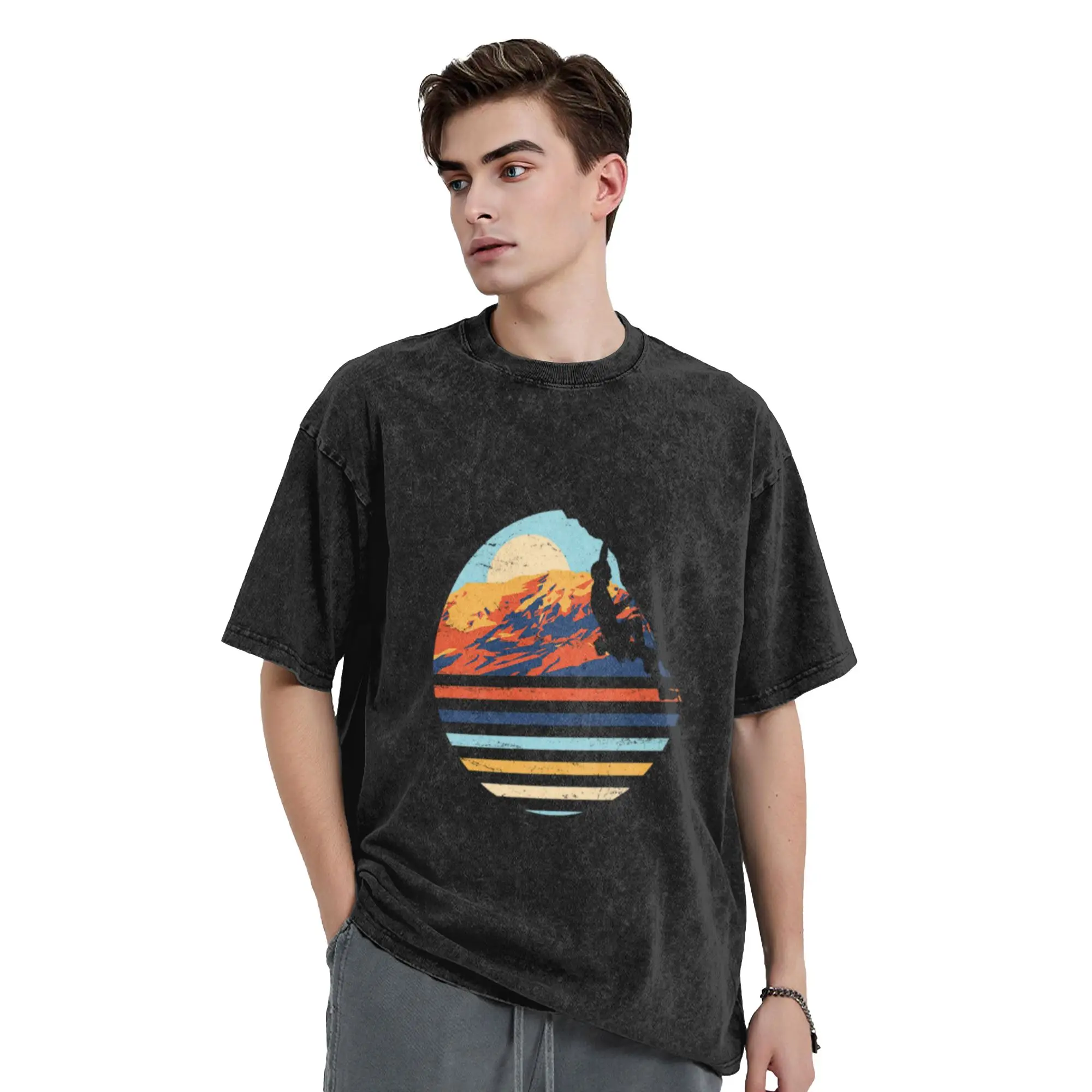 Minimalist Rock Climbing Bouldering Gift design for Rockers  A Washed T Shirt Men's Women's Oversized Cotton Tees Tops