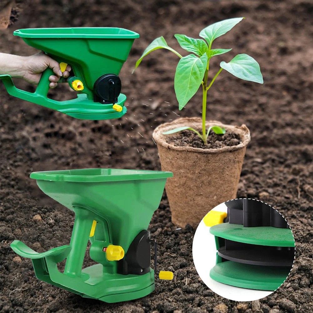 

Handheld Seed Spreader Hand Powered Spreader Multi-Function Hand Cranked Fertilizer Tool Seed Dispenser for Garden Lawn