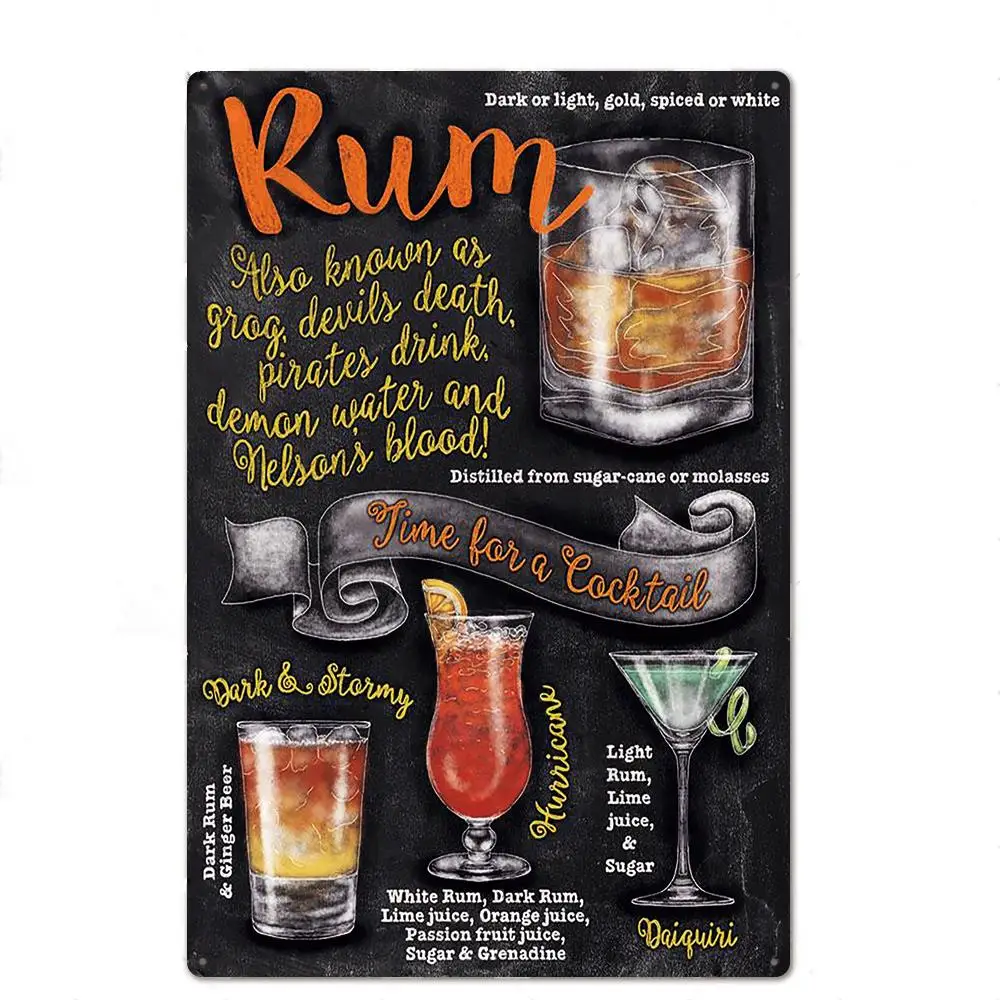 Whiskey Cocktail Juice Menu Tin Sign Metal Wall Decorative Plaques Funny Text Plate Poster Bar Pub Cafe Kicthen Art Crafts Decor