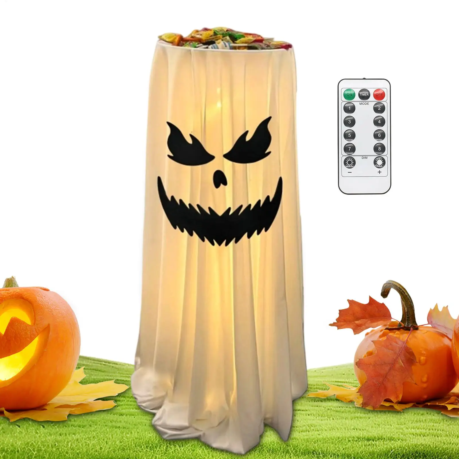 Ghost Decor 80cm Spooky Funny With Remote Candy Bowl Halloween Candy Holder Ghost Decor For Home Front Door Haunted House Garden