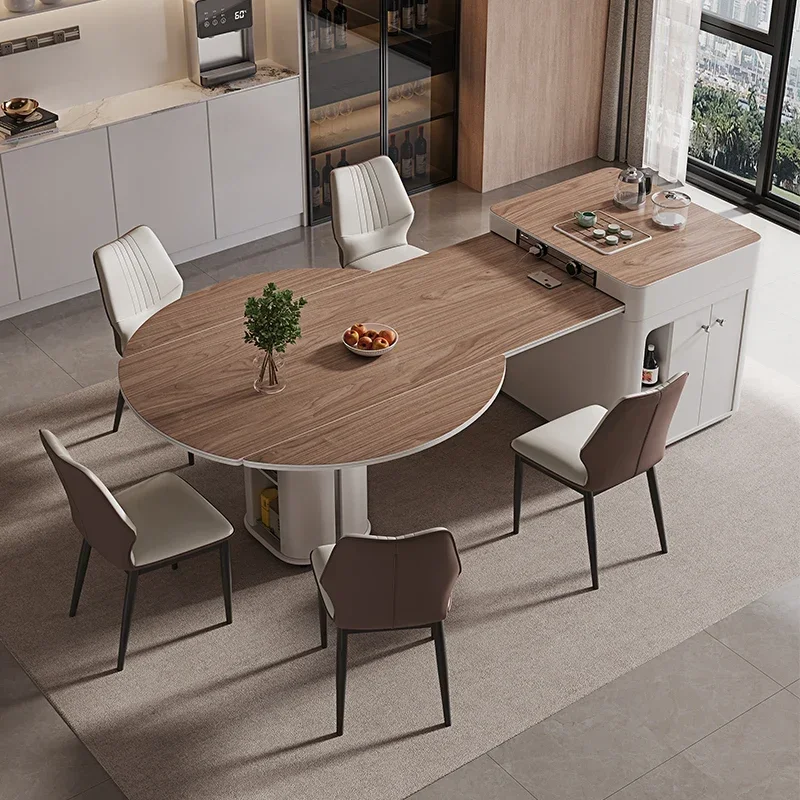 Medieval style all-solid wood island dining table integrated household retractable round table advanced guide table 2025 new
