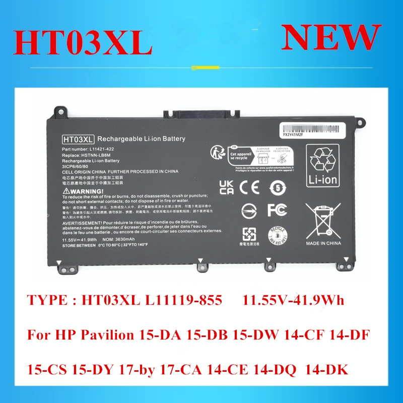 New HT03XL Battery For HP Pavilion 14-CF 14-DF 15-CS 15-DY 15-DA 15-DB 15-DW 17-by 17-CA 14-CE 14-DQ 14-DK Series 11.55V