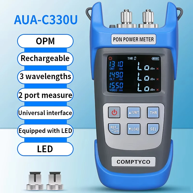 Oplaadbare AUA-C330A/U PON optische vermogensmeter Drie golflengten Standaard 2,5 mm voor SC/FC/ST-connectoren APC/UPC-poort Optioneel