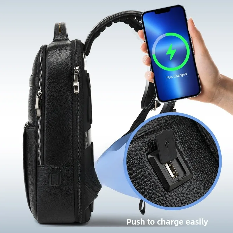 Genuine Leather Men's Bapa Large Capaci Double oulder Bag Top Layer Cowhide Cuter Bag Busin Bookbag