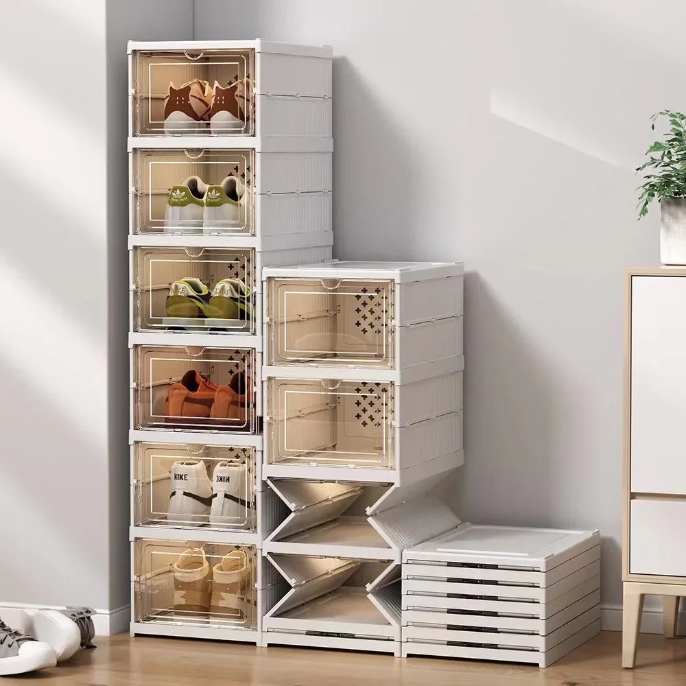 

Folding Shoe Cabinet Transparent Dustproof Shoe Box No Installation Shoe Organizer Doorway Shoes Rack