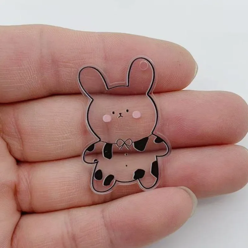 10pcs acrylic transparent cartoon teddy bear rabbit animal pendant DIY earrings bag keychain necklace view 5