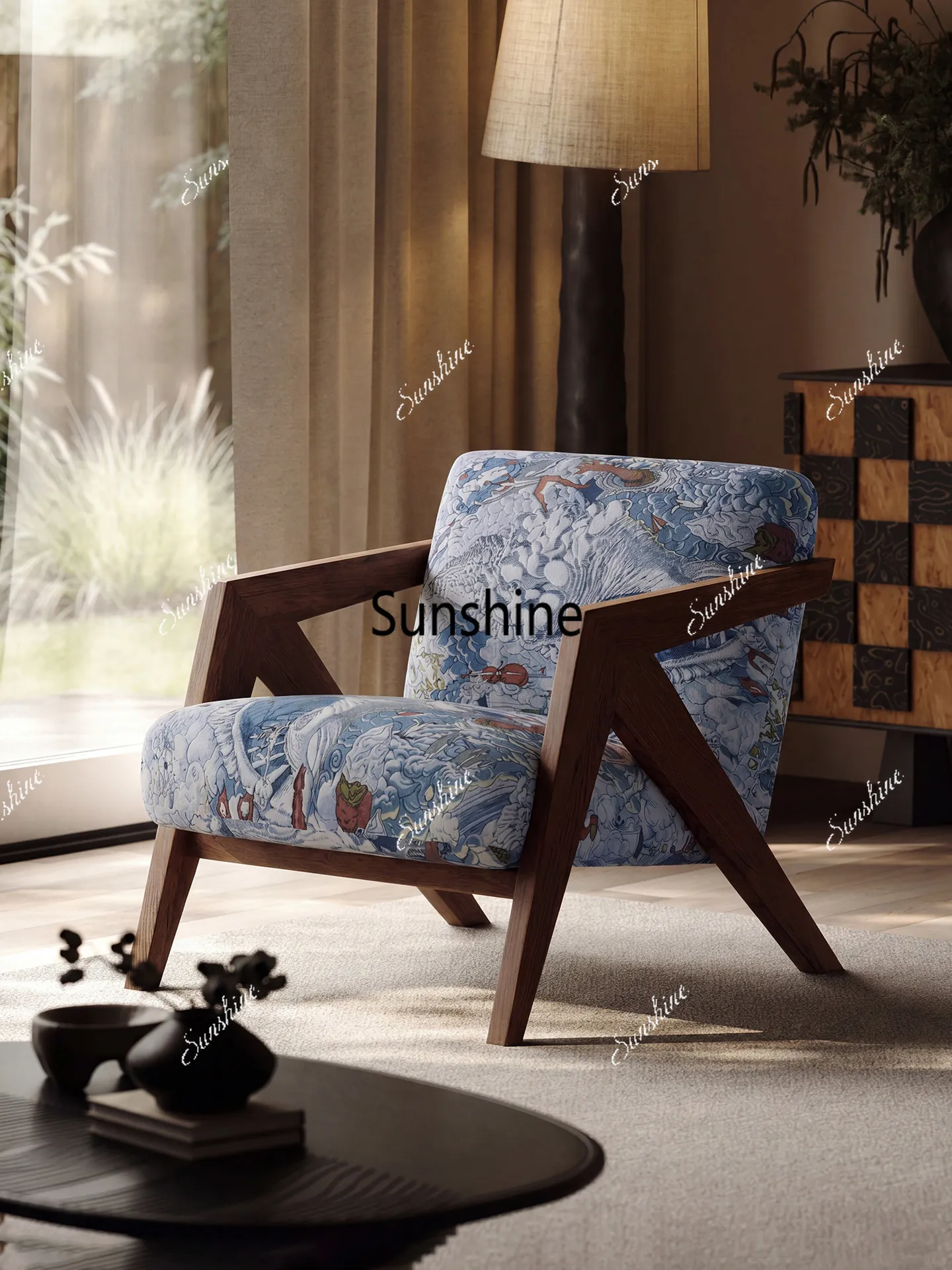 Vintage-style sofa chairs, used furniture solid wood leisure chairs, balcony single chairs