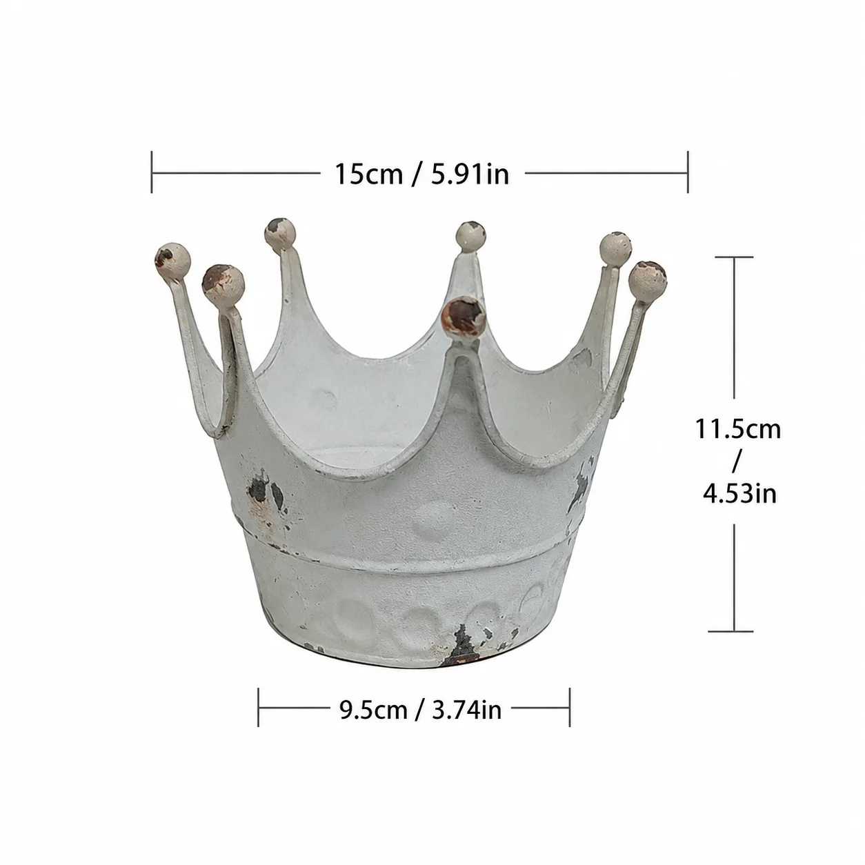Set of 2 Vintage Crown Planters Rustic White Metal Succulent Pots Shabby Chic Farmhouse Flower Containers