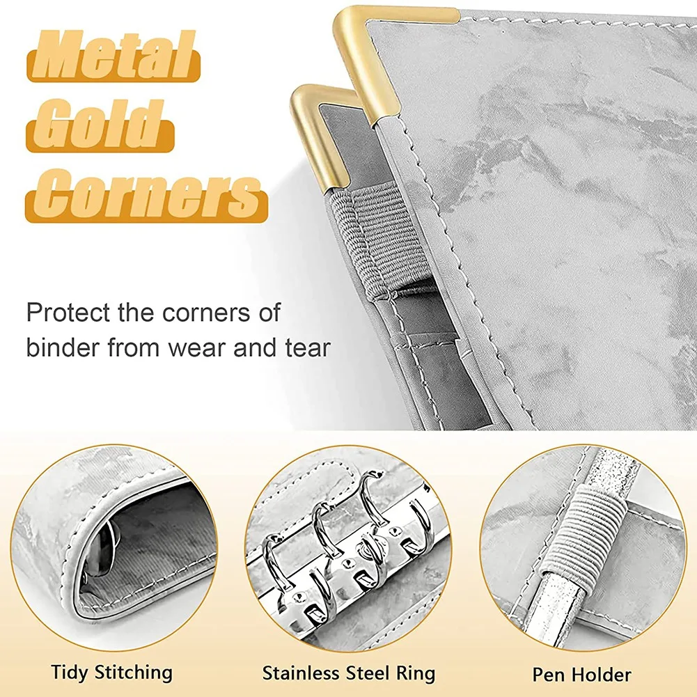 6 Holes Loose-Leaf Notebook, PU A6 Binder Notebook A6 Notebook Budget Planner Folder Budget Sheets Binder Covers D