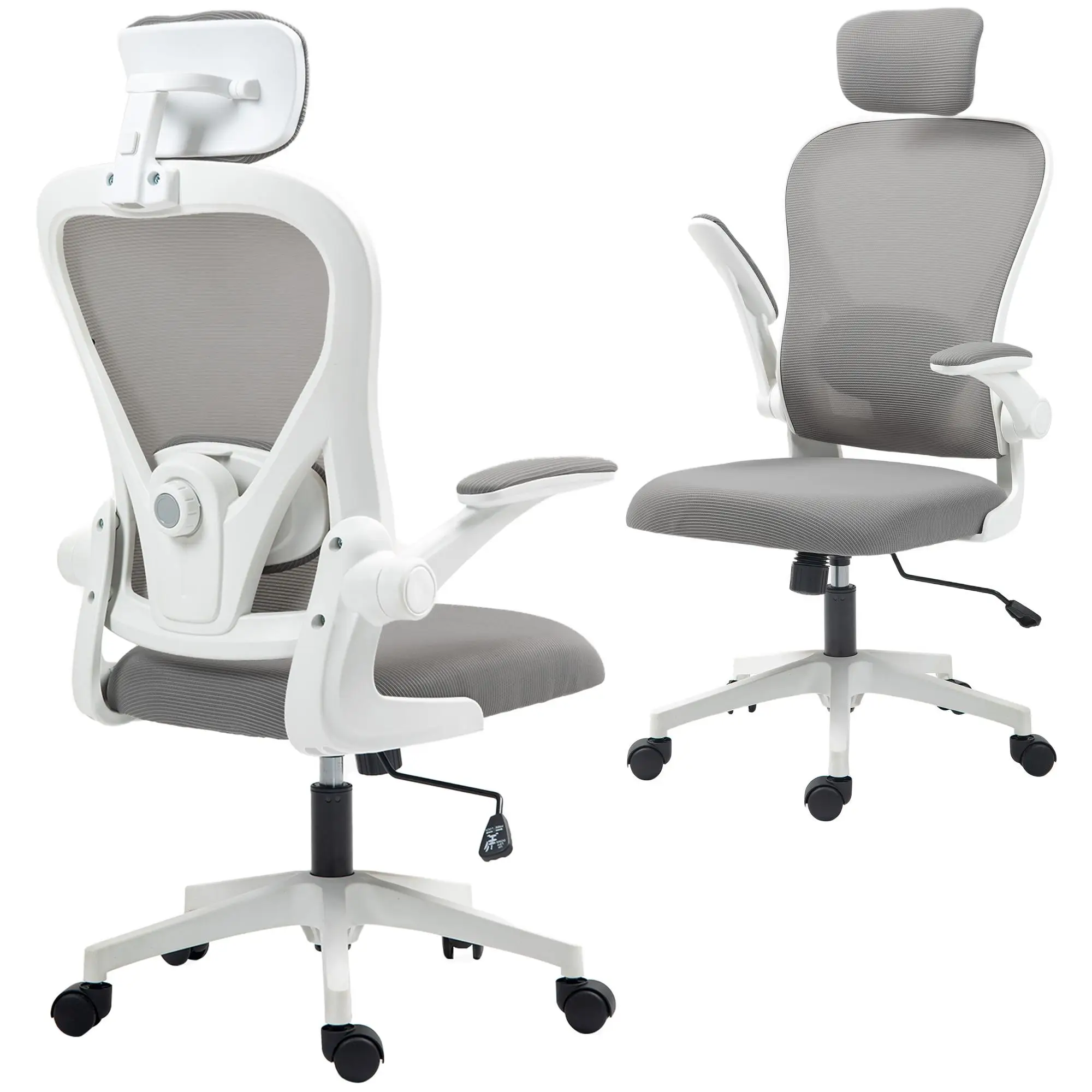 Chaise de bureau avec appui-tête réglable et support Lumin, maille respirante, gris, 64x63x115-125cm