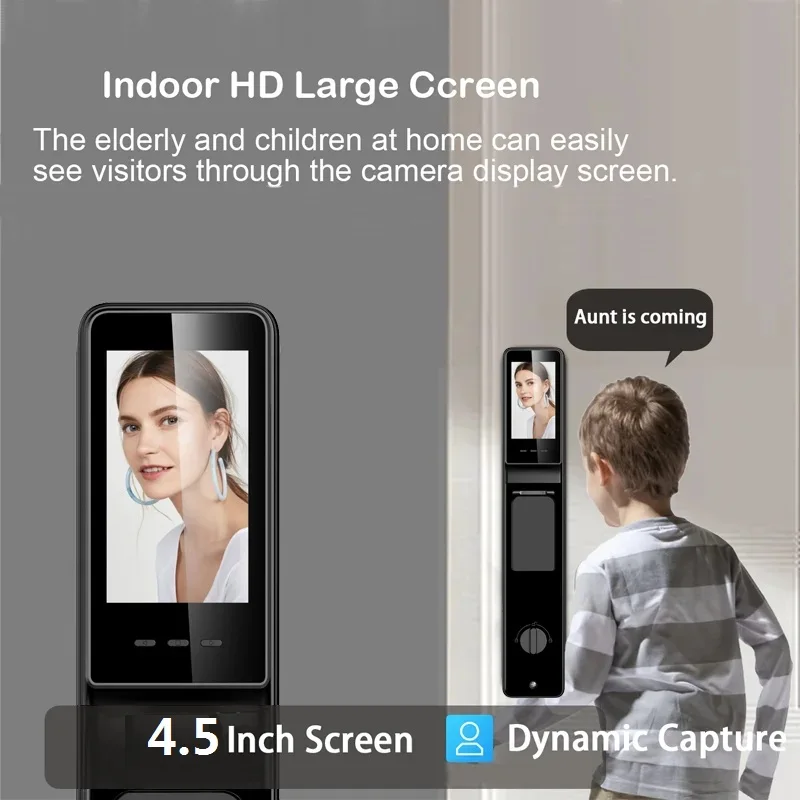 2024 Golden Security Tuya APP WiFi 3D Face Recognition Smart Door Lock With Camera Fingerprint Door Bell Video Door Phone