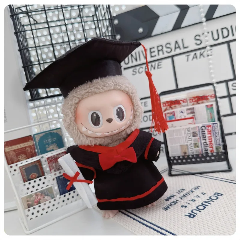 17 cm Labubu-Puppenkleid, Kleidung, Abschlusssaison-Set, Bachelor's Doctoral Hat, Grad-Robe, süßes Freizeit-Set