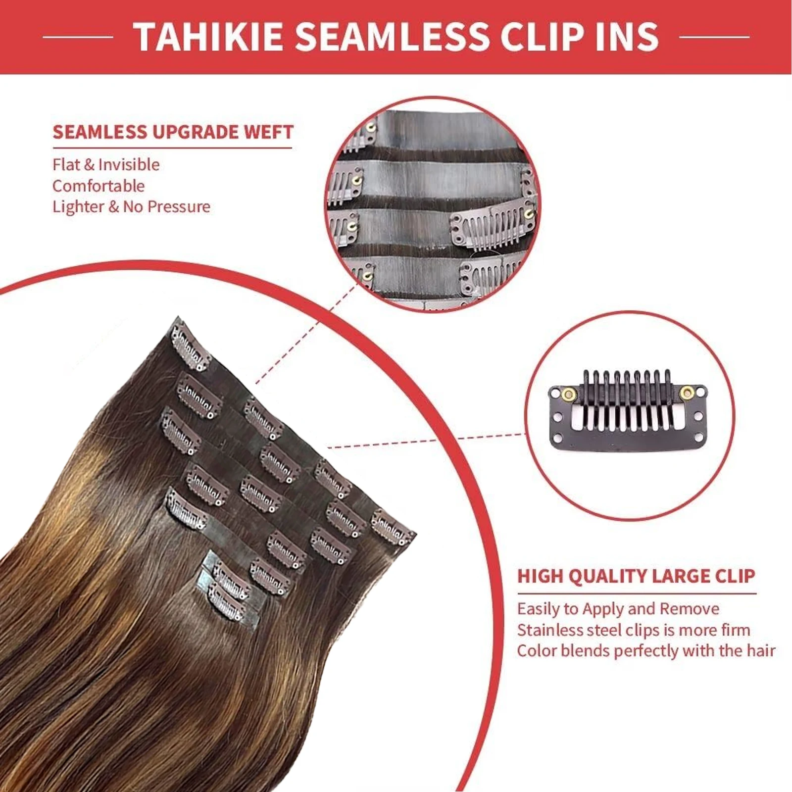 40 بوصة تسليط الضوء على كليب في وصلات الشعر البشري 140 جرام مستقيم ريمي براون أومبير الشعر البشري 10 قطعة/المجموعة ملحقات كليب في الشعر #4