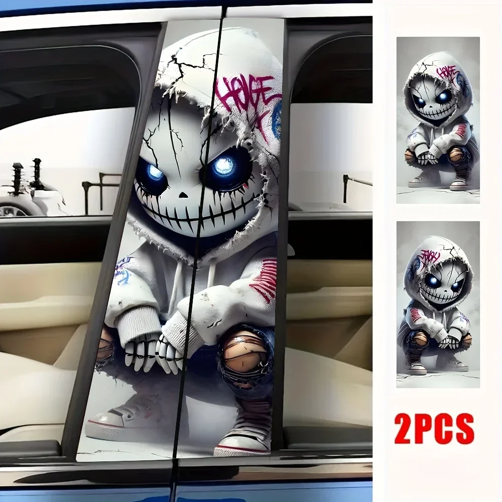 2-Piece waterproof and sun-resistant car B-pillar sticker durable vinyl semi-matte surface punk style pattern