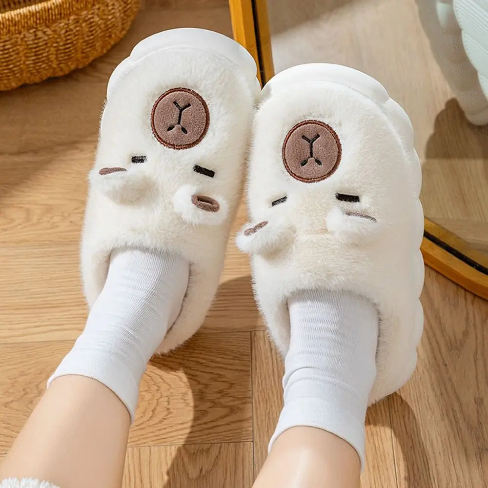 Winter Capybara Plush Slippers Thicken Warm Soft Cartoon Furry Slippers Anti-slip Thick Soled Warmer Home Cotton Shoes Gifts