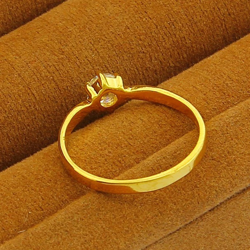 Pure Gold Color Women\'s Finger Ring,24K Gold Plated Simple Wedding Ring with Cubic Zirconia for Ladies Women Jewelry