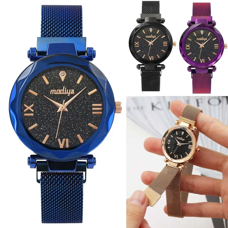 Jam tangan wanita langit berbintang mewah hadiah jam tangan Analog tali baja tahan karat jam tangan elegan kualitas tinggi jam tangan pria Relogio