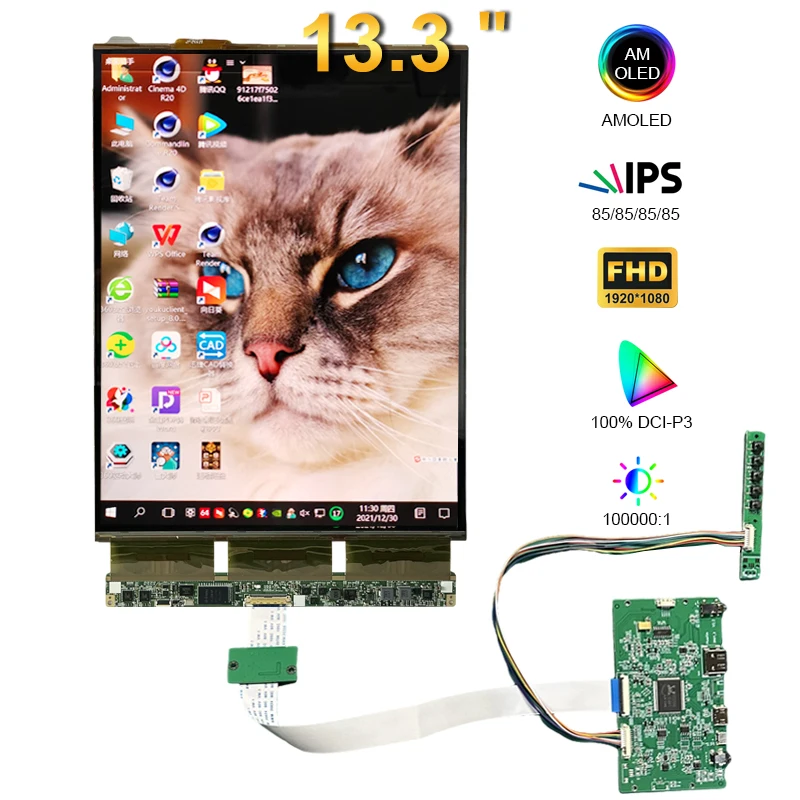 Imagem -06 - Wisecoco Flexível Oled 13.3 Polegada Display Amoled 2k Módulo Lcd 2048x1536 Driver Placa Controladora Tela Ips Painel de Toque Curvo