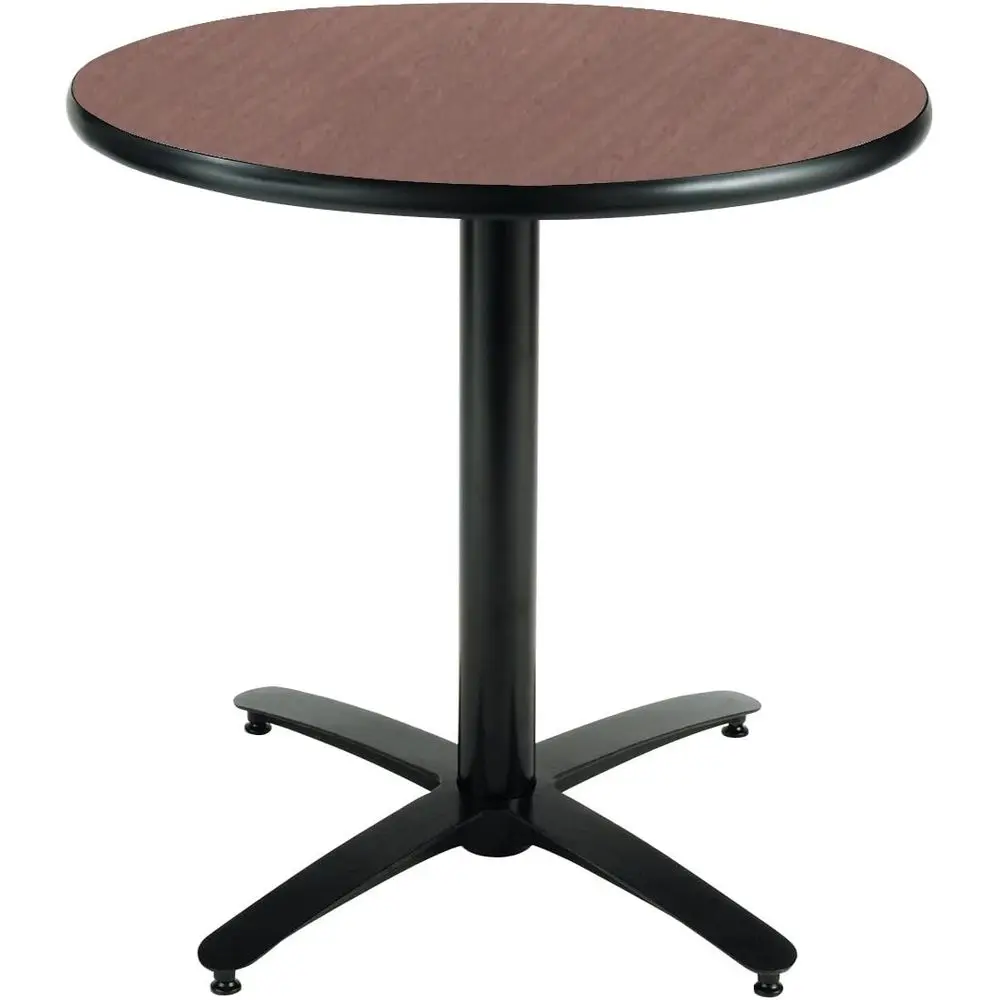 

36-Inch Round Pedestal Breakroom Table, Arched X Base, Commercial Quality, Mahogany Laminate