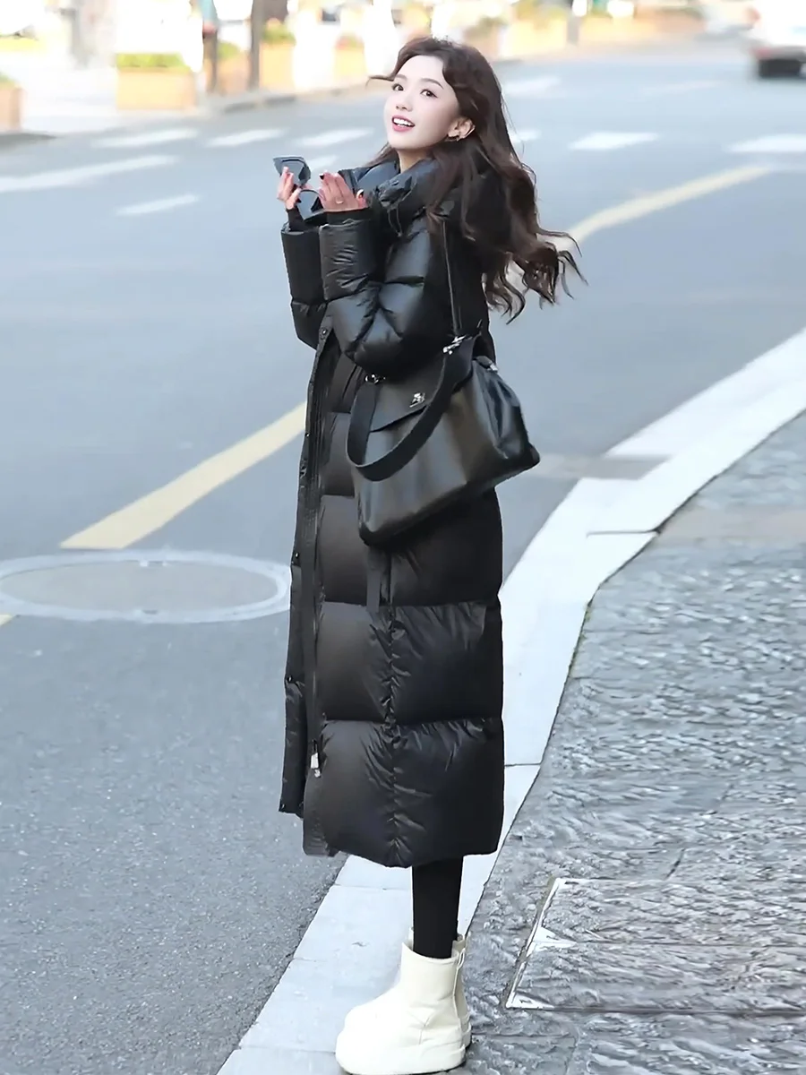 Zimowy Nowy Model Damski Długi Biały Płaszcz z Puchu Ultra Odporny na Zimno Casualowy Zapinany na Zamek z Modnym Designem Ci Leisure