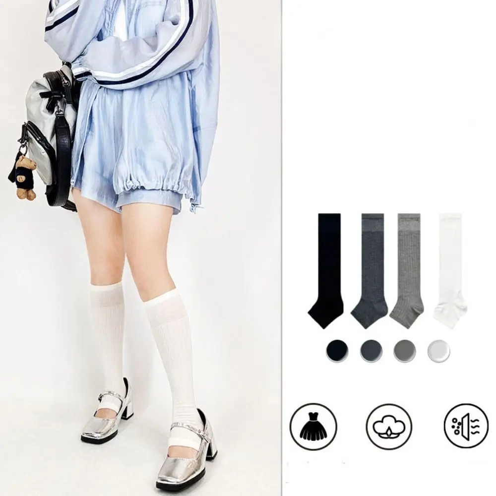 

Comfortable Lolita JK Calf Socks Solid Color Ultra-Thin Knee High Sock Japanese Style Breathable Bunching Socks Spring